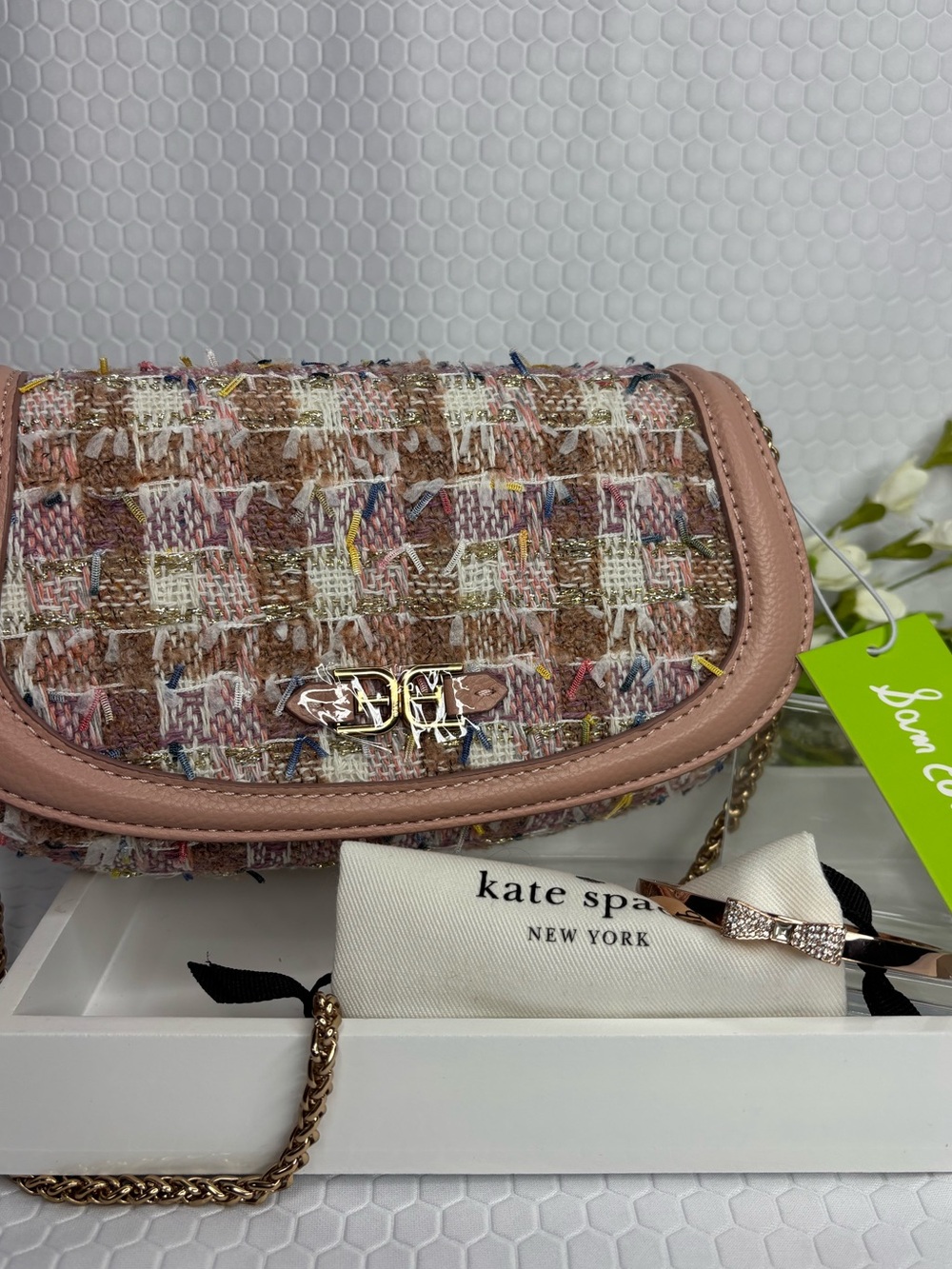 Sam Edelman Pink Multi Tweed Shoulder Bag with Gold Hardware